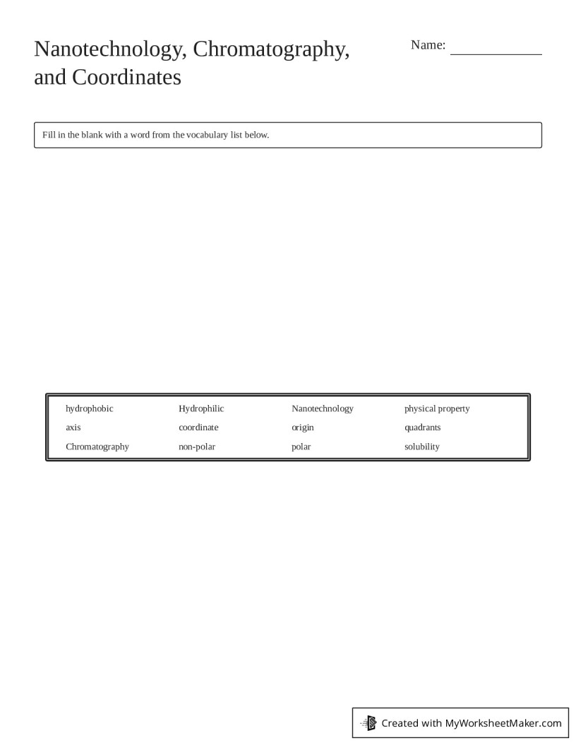 Nanotechnology, Chromatography, and Coordinates - My Worksheet Maker ...