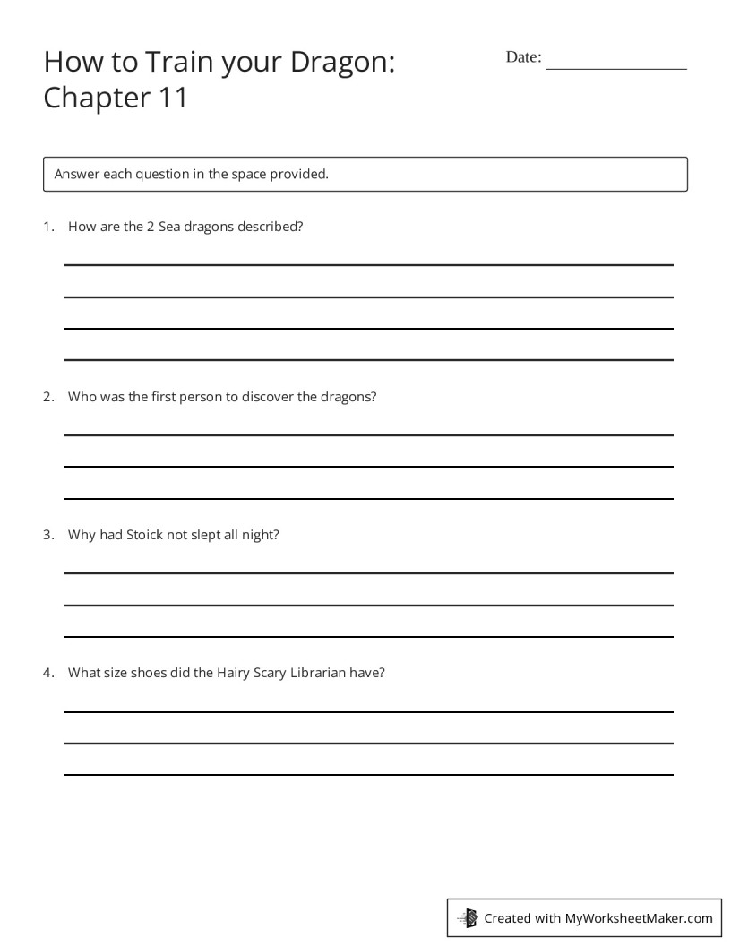 How to Train your Dragon: Chapter 11 - My Worksheet Maker: Create Your ...