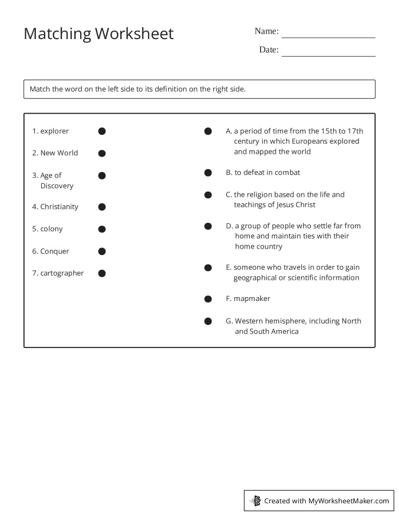 Matching Worksheet - My Worksheet Maker: Create Your Own Worksheets