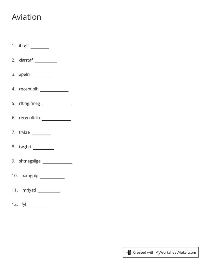 Aviation - My Worksheet Maker: Create Your Own Worksheets