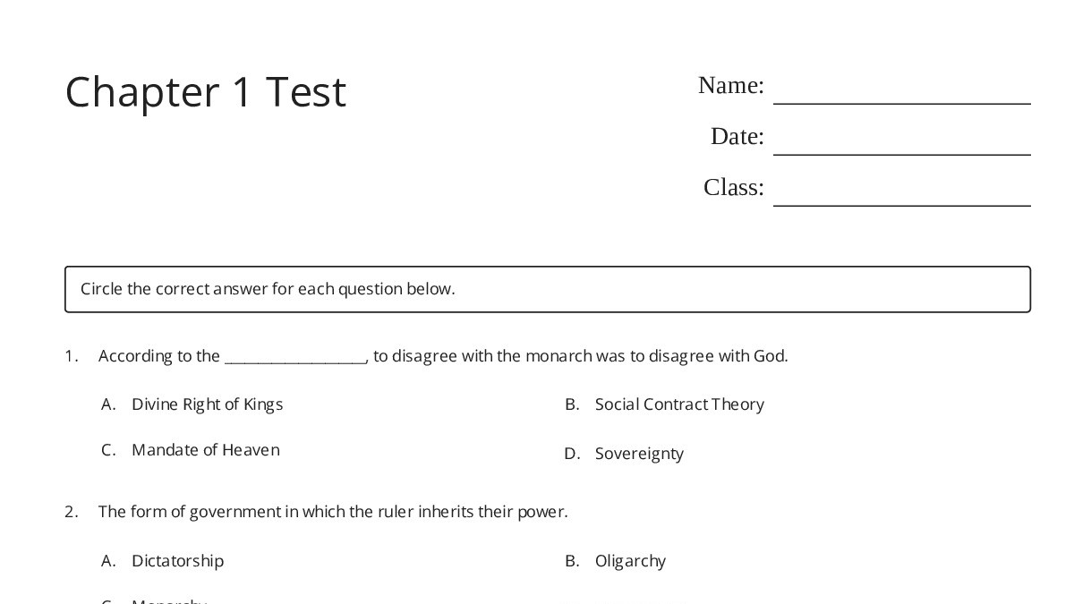 Chapter 1 Test - My Worksheet Maker: Create Your Own Worksheets