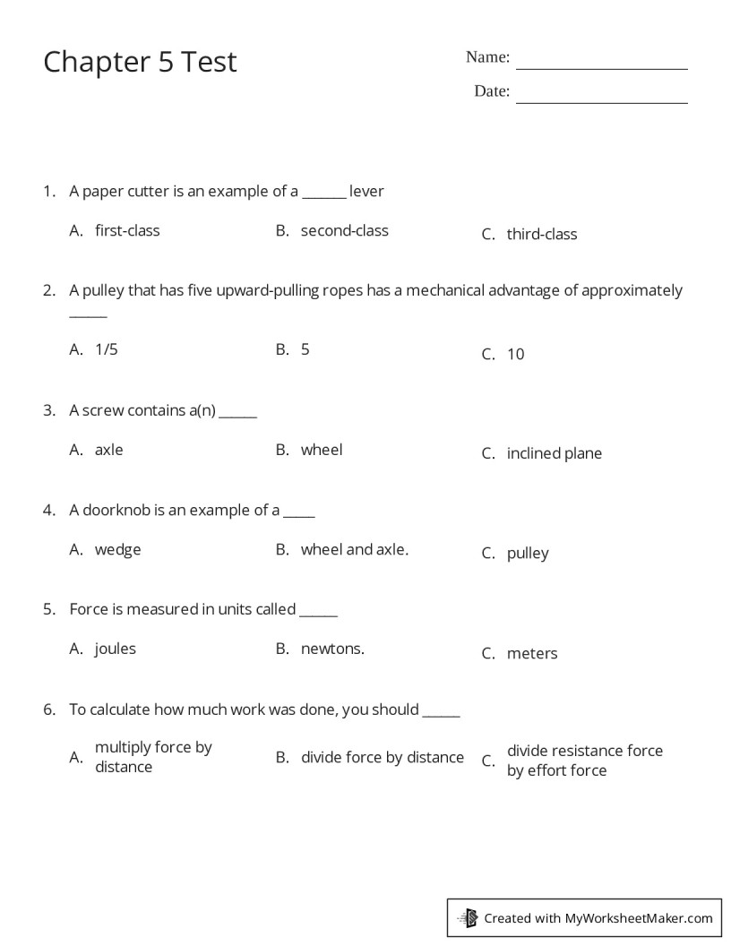 Chapter 5 Test - My Worksheet Maker: Create Your Own Worksheets