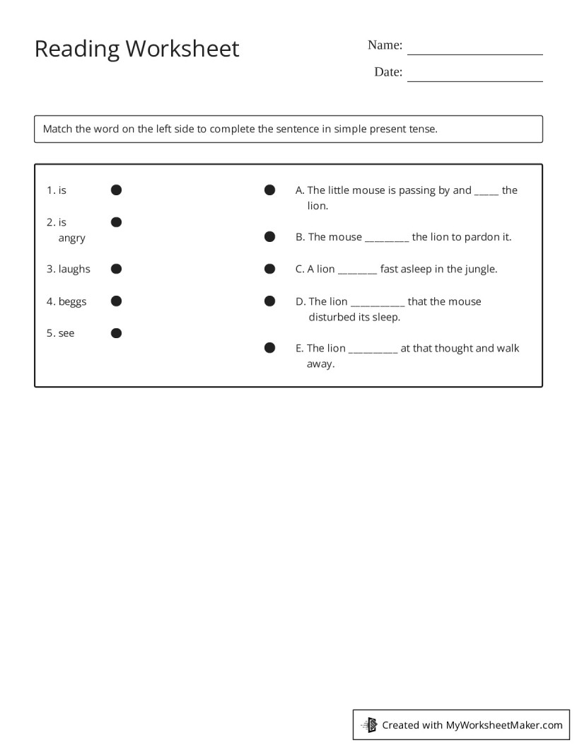 Reading Worksheet - My Worksheet Maker: Create Your Own Worksheets