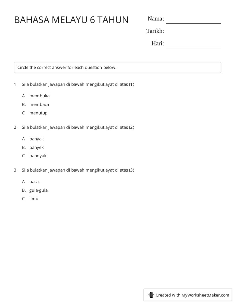 Bahasa melayu 6 tahun my worksheet maker create your own worksheets