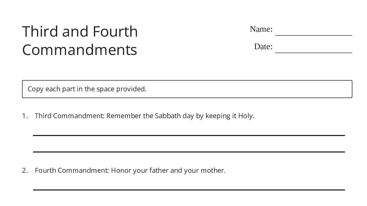 Third and Fourth Commandments - My Worksheet Maker: Create Your Own ...