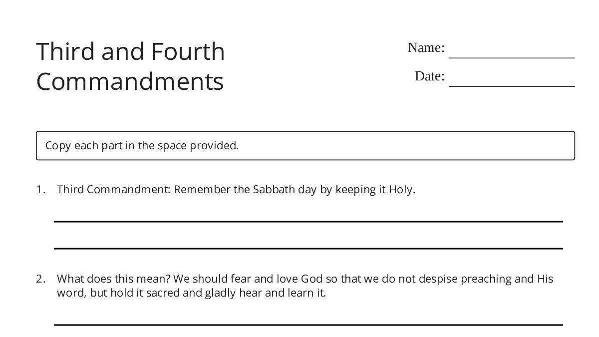 Third and Fourth Commandments - My Worksheet Maker: Create Your Own ...