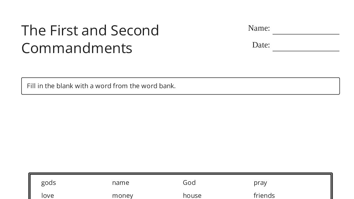 The First Three Commandments Worksheet.pdf The First and Second Commandments - My Worksheet Maker: Create Your Own ...