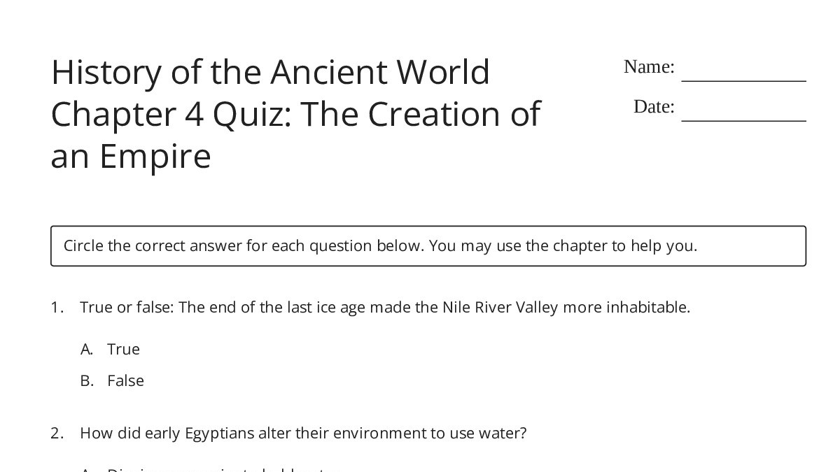History of the Ancient World Chapter 4 Quiz: The Creation of an Empire ...