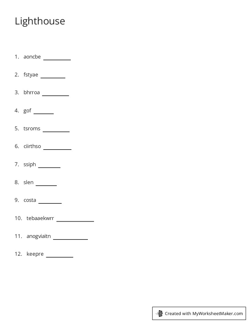 Lighthouse My Worksheet Maker Create Your Own Worksheets