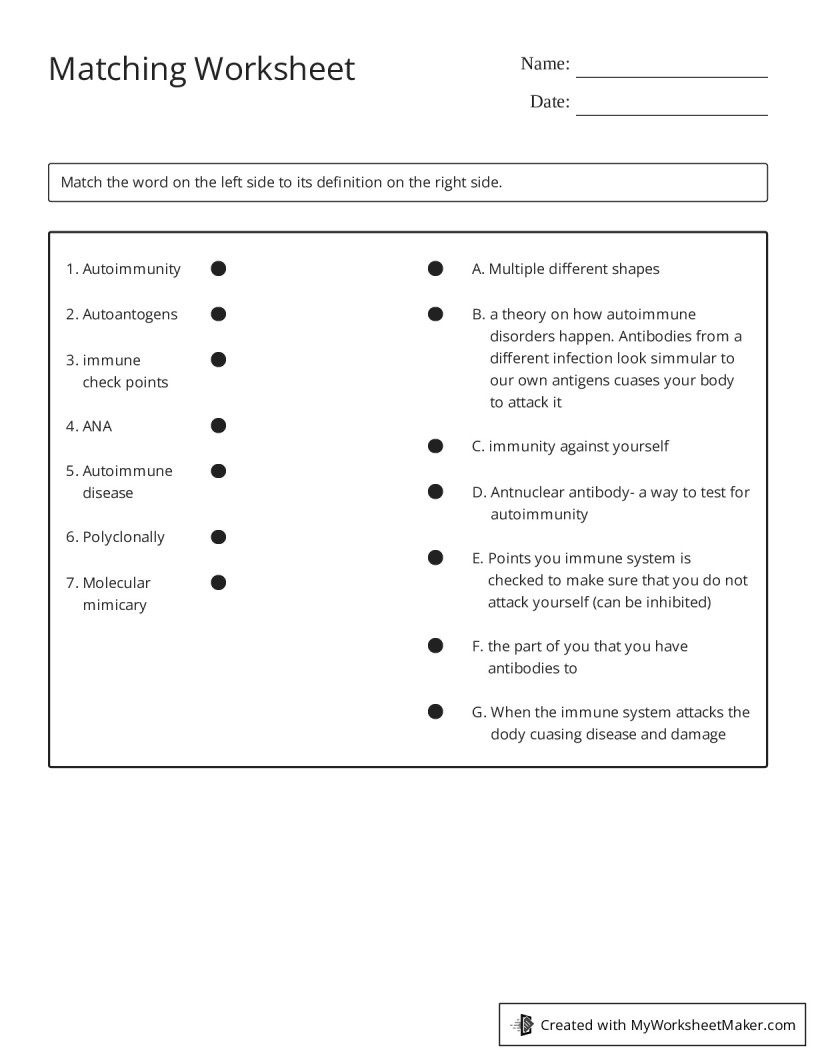 Matching Worksheet - My Worksheet Maker: Create Your Own Worksheets