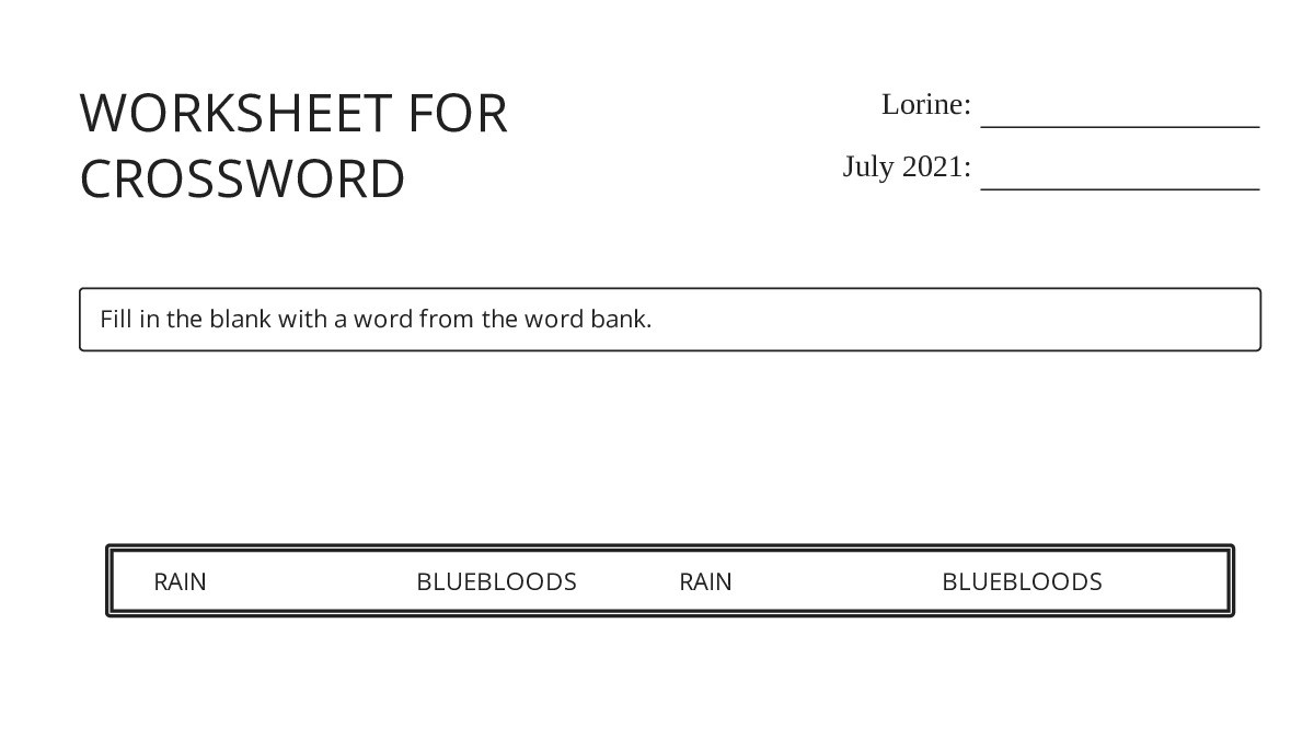 WORKSHEET FOR CROSSWORD - My Worksheet Maker: Create Your Own Worksheets