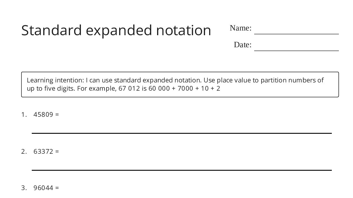 Standard expanded notation - My Worksheet Maker: Create Your Own Worksheets