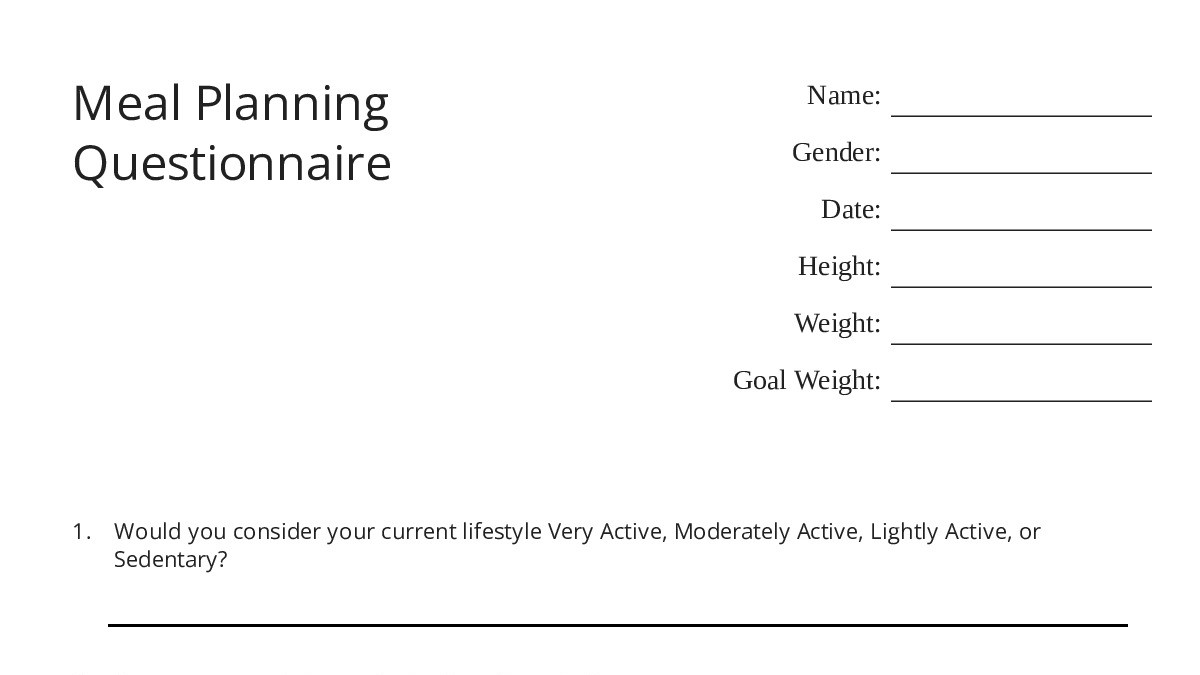 Meal Planning Questionnaire - My Worksheet Maker: Create Your Own ...
