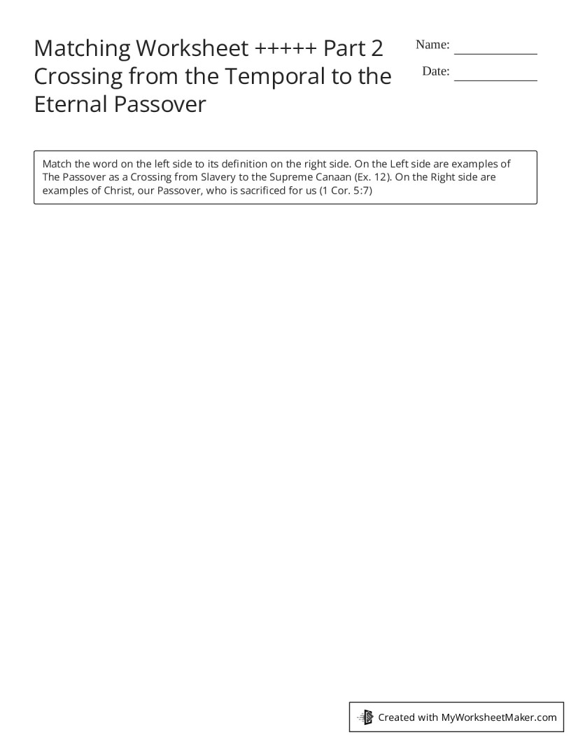 Matching Worksheet +++++ Part 2 Crossing from the Temporal to the ...