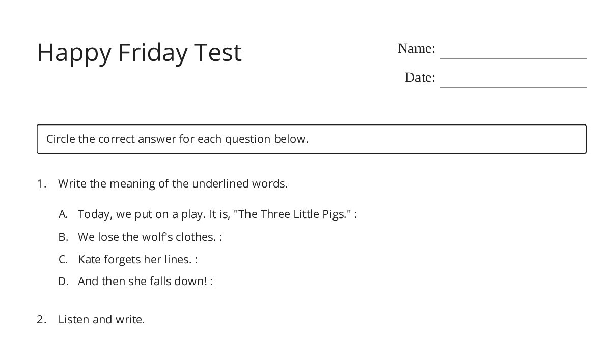 Happy Friday Test 🥳 - My Worksheet Maker: Create Your Own Worksheets