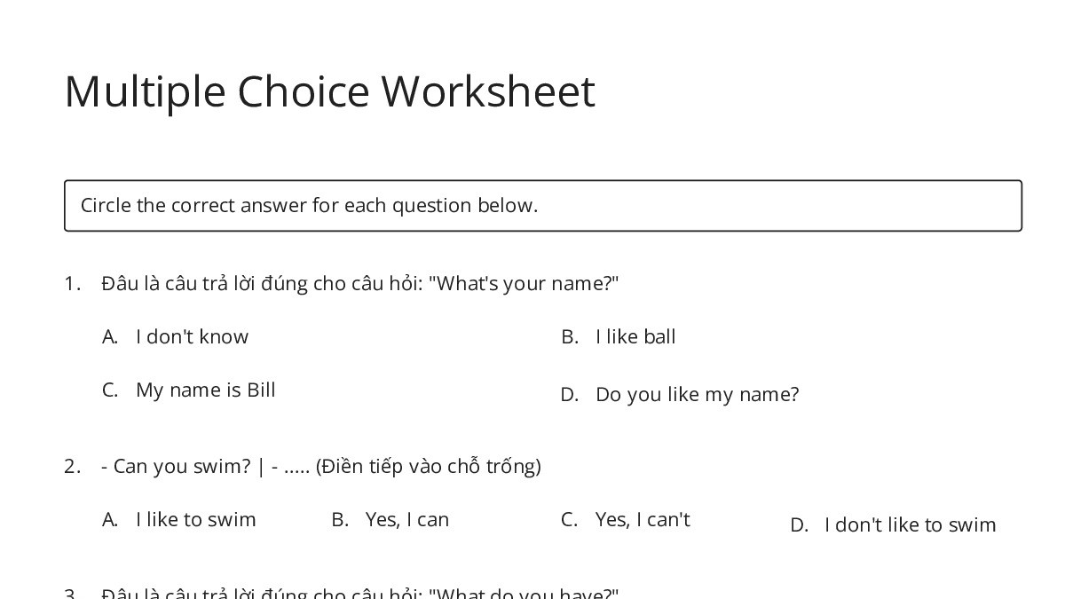 Multiple Choice Worksheet - My Worksheet Maker: Create Your Own Worksheets