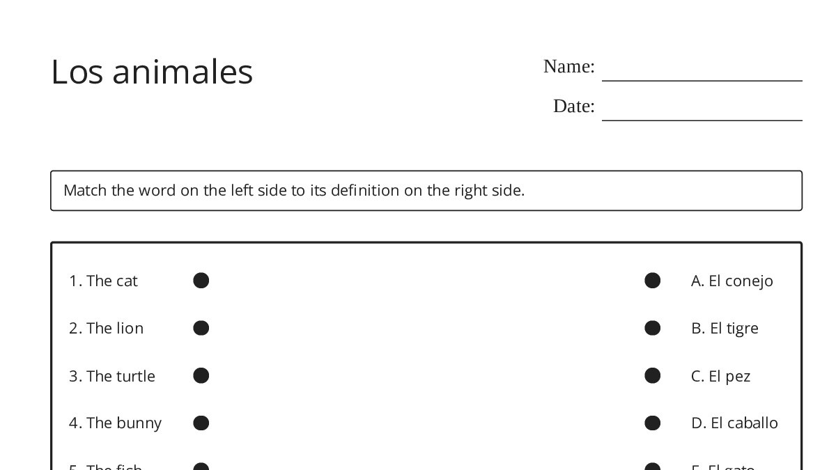 Los animales - My Worksheet Maker: Create Your Own Worksheets