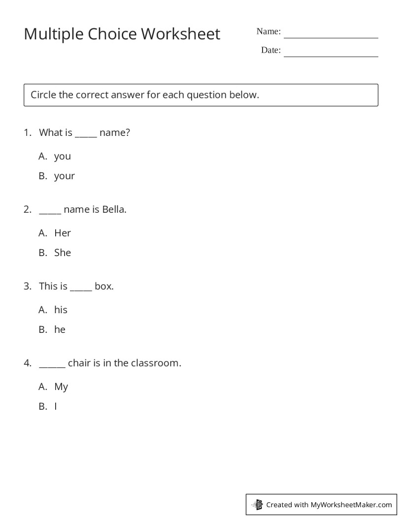 Multiple Choice Worksheet - My Worksheet Maker: Create Your Own Worksheets