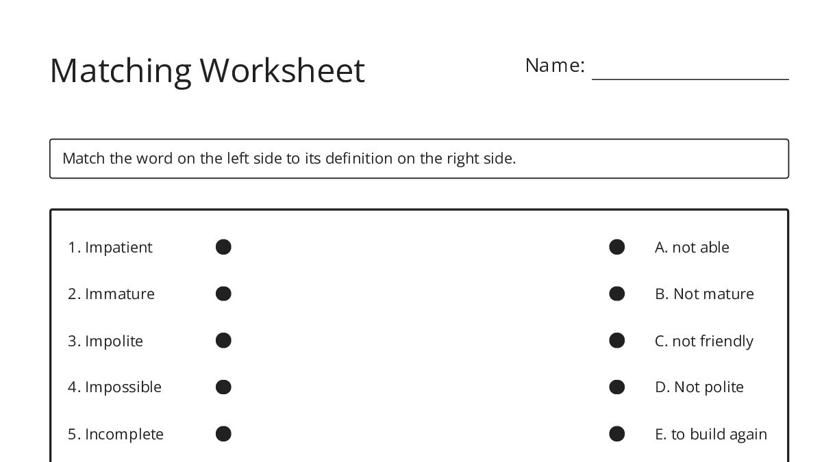 Matching Worksheet - My Worksheet Maker: Create Your Own Worksheets
