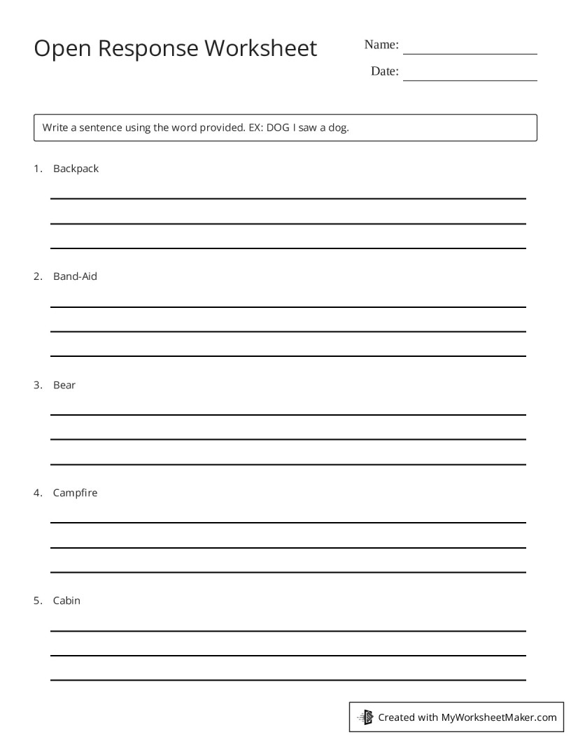Open Response Worksheet - My Worksheet Maker: Create Your Own Worksheets