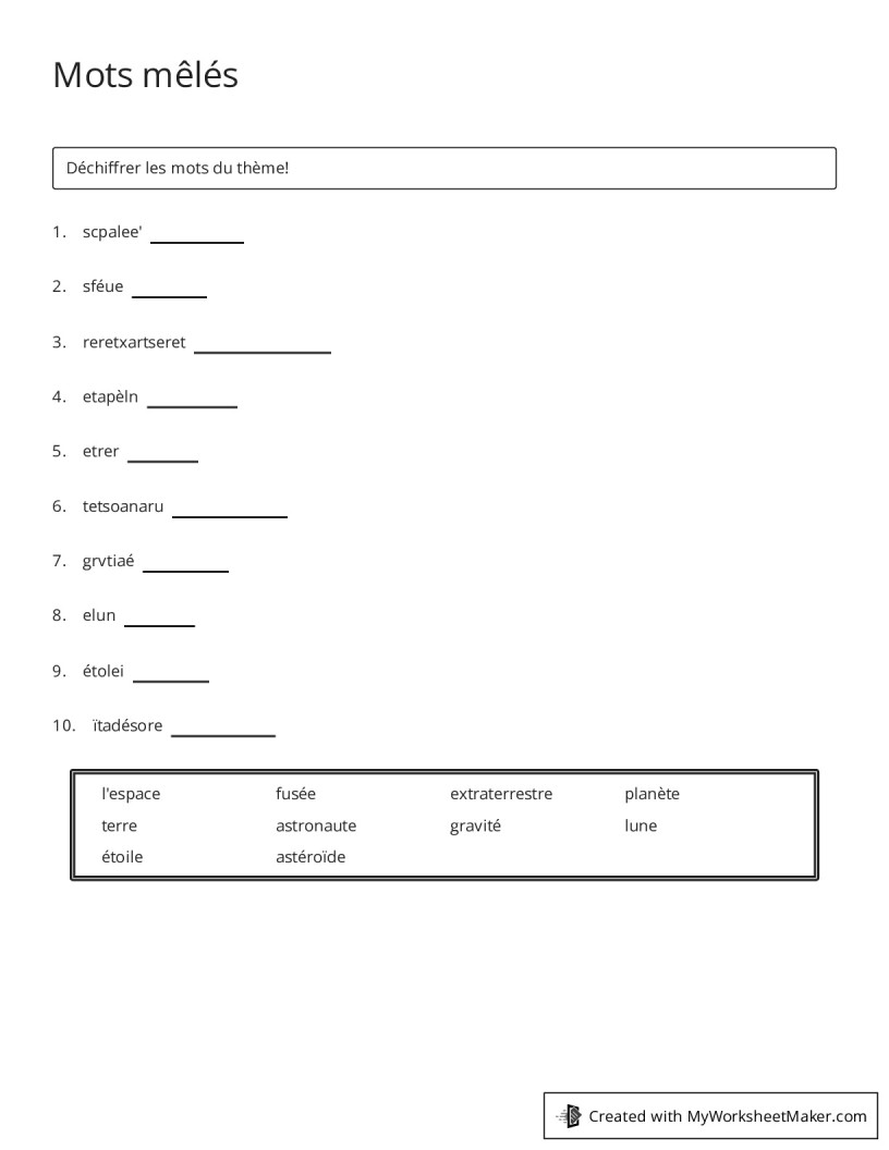 Mots mêlés - My Worksheet Maker: Create Your Own Worksheets