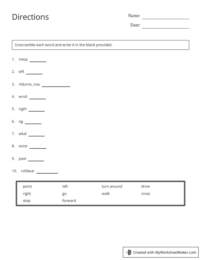 Directions - My Worksheet Maker: Create Your Own Worksheets