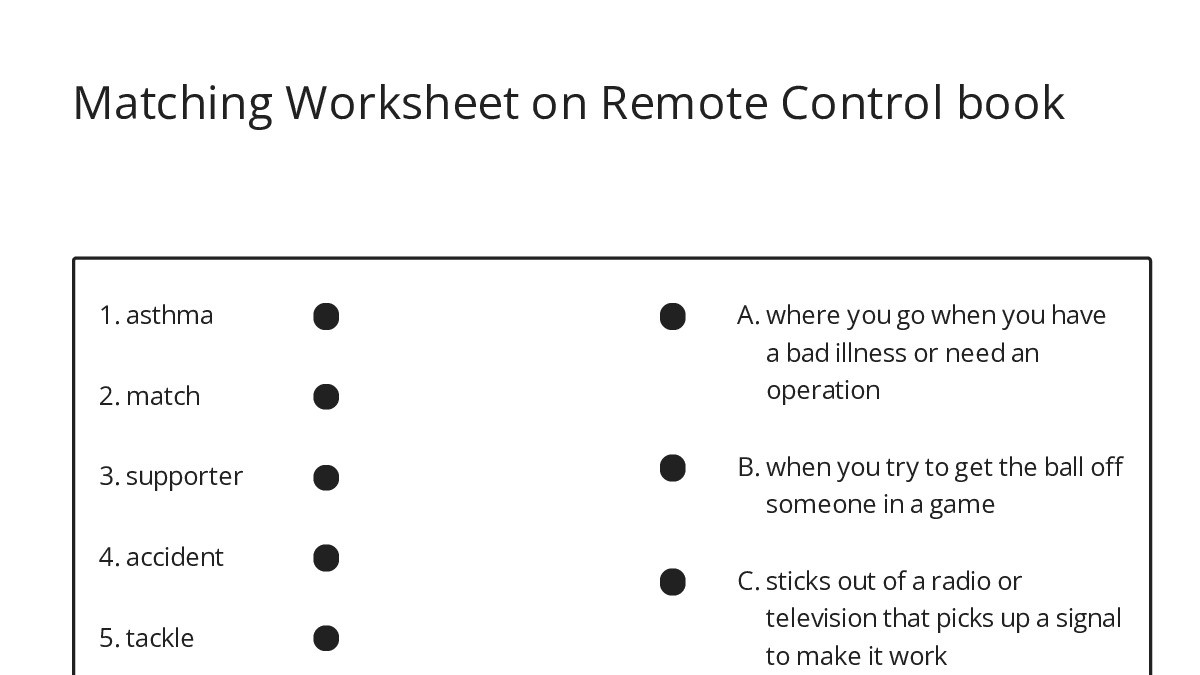 Matching Worksheet on Remote Control book - My Worksheet Maker: Create ...