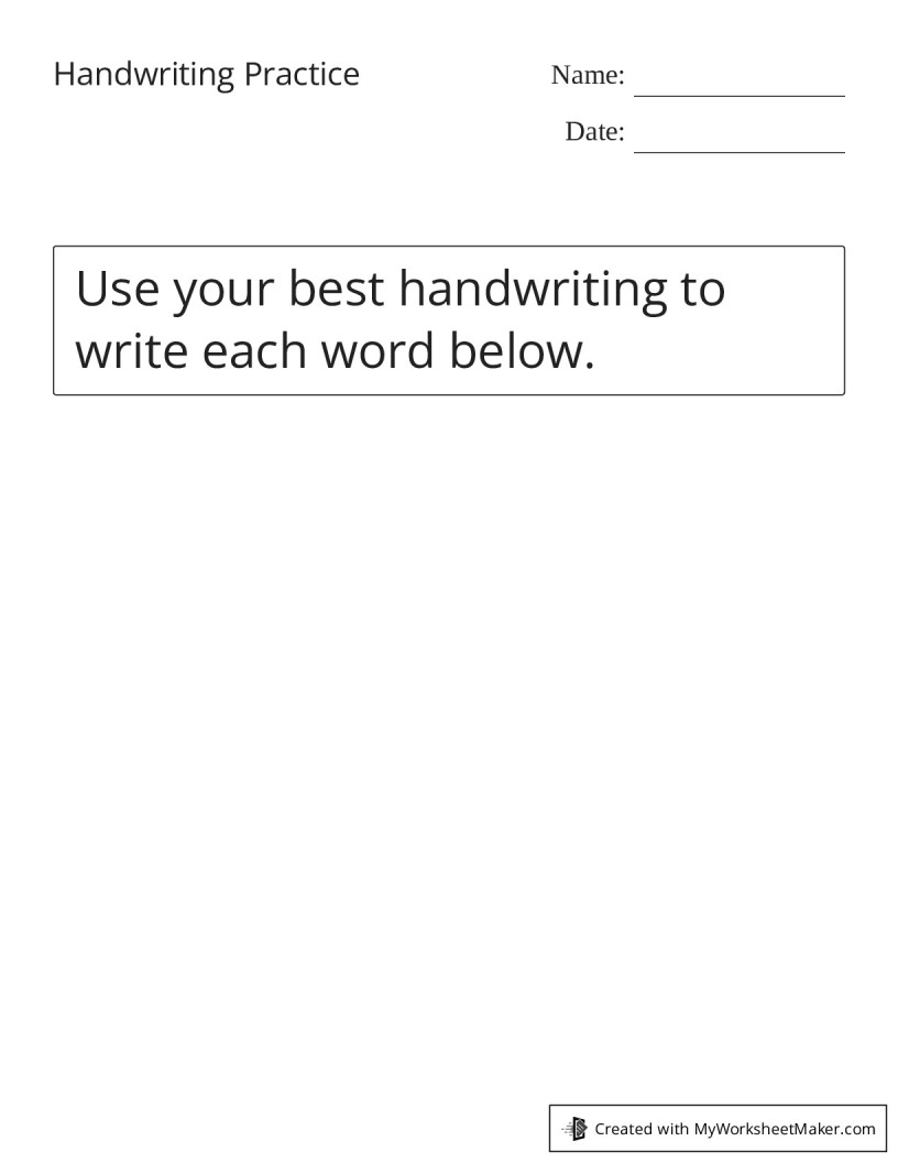 Handwriting Practice - My Worksheet Maker: Create Your Own Worksheets