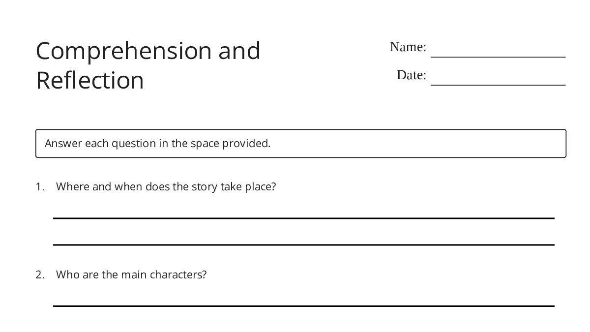 Comprehension and Reflection - My Worksheet Maker: Create Your Own ...