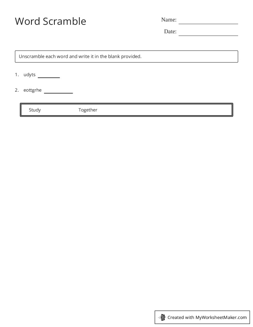 Word Scramble - My Worksheet Maker: Create Your Own Worksheets