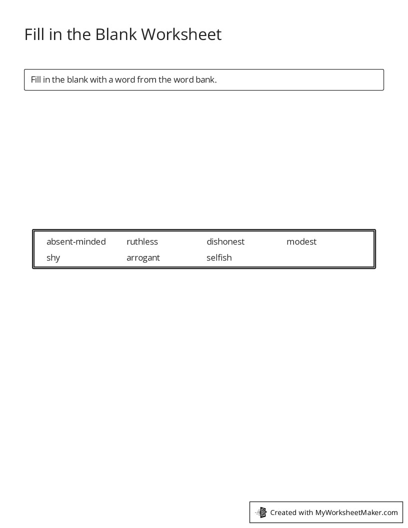 Fill in the Blank Worksheet - My Worksheet Maker: Create Your Own ...