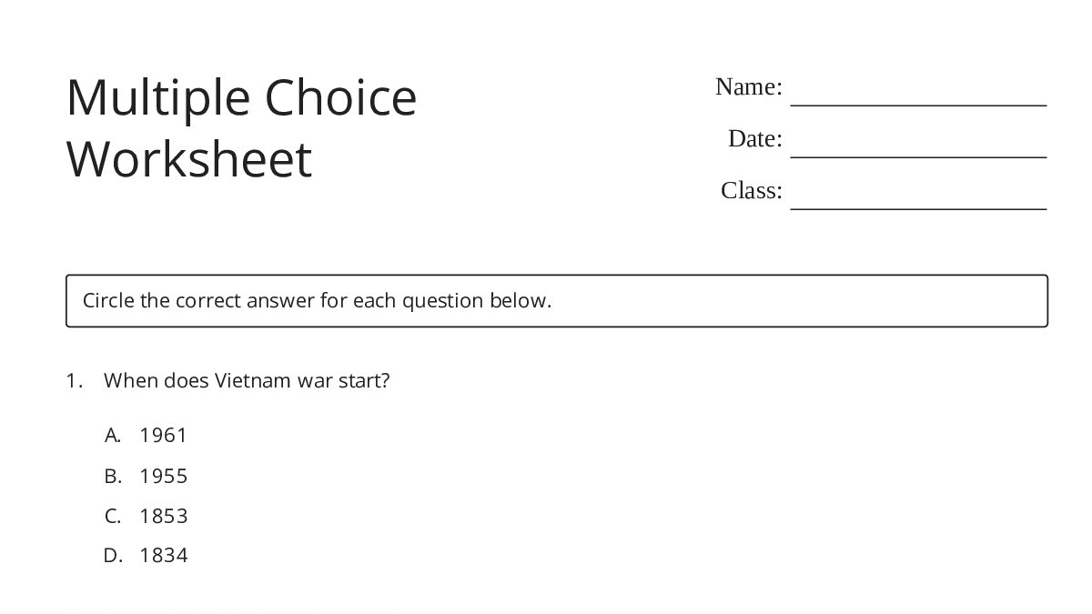 Multiple Choice Worksheet - My Worksheet Maker: Create Your Own Worksheets
