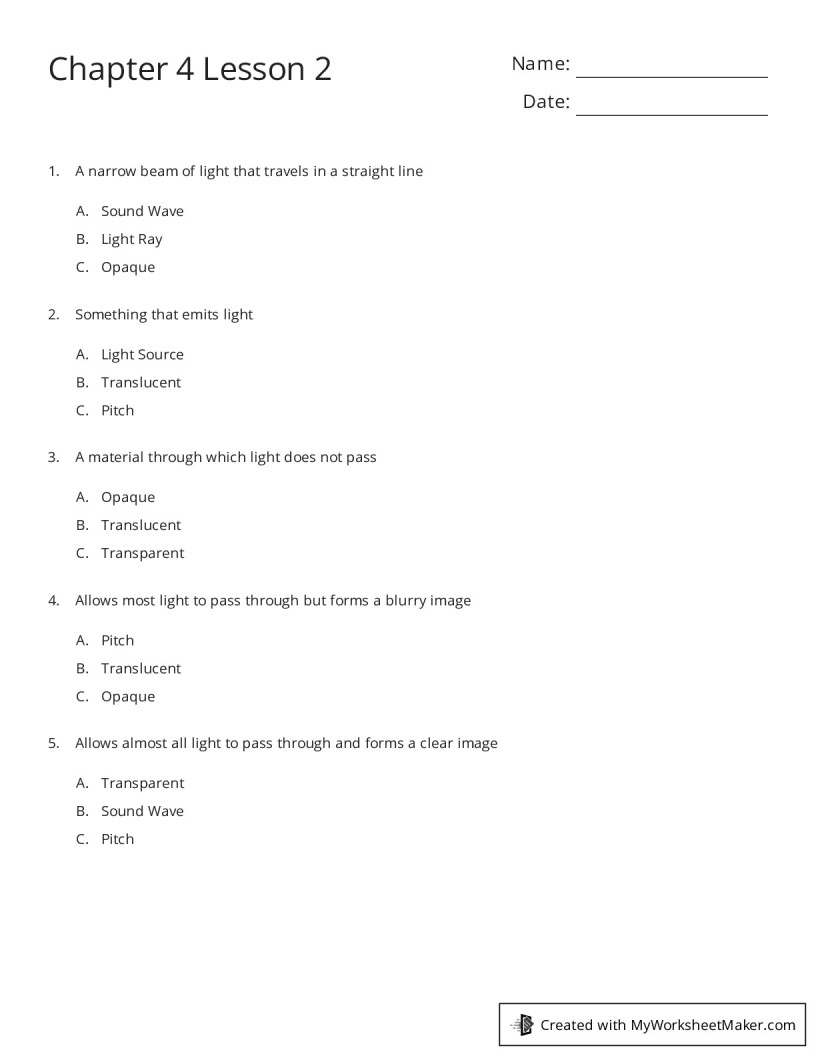 Chapter 4 Lesson 2 - My Worksheet Maker: Create Your Own Worksheets