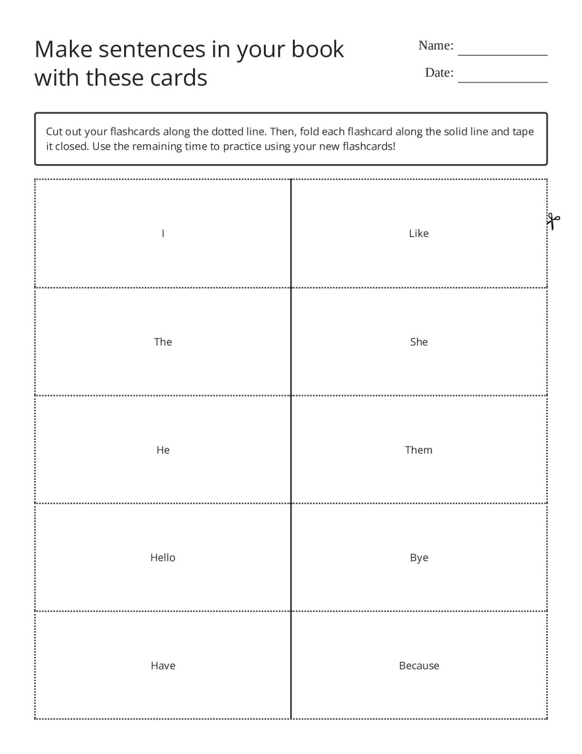 Sentence making flashcards with sight words for Grades 1–2.