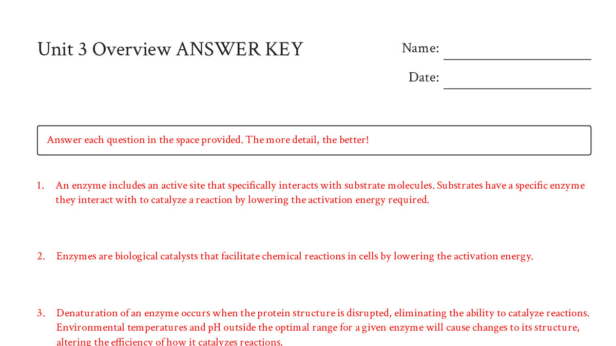 Unit 3 Overview ANSWER KEY - My Worksheet Maker: Create Your Own Worksheets