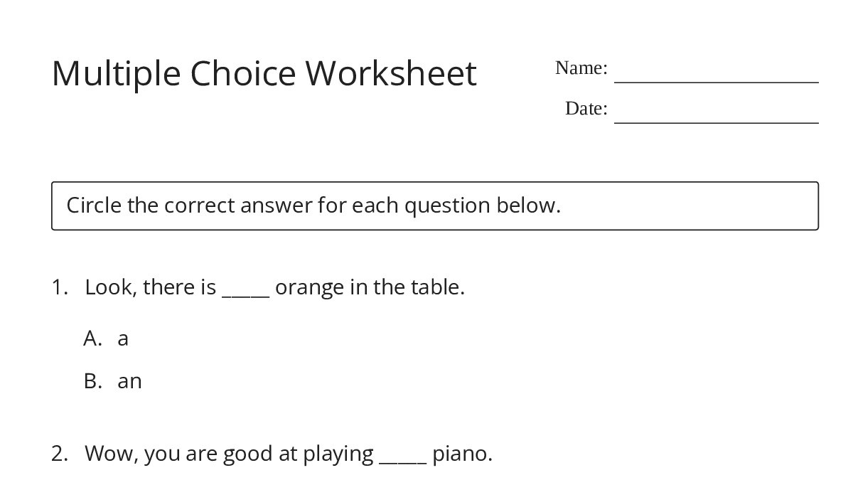 Multiple Choice Worksheet - My Worksheet Maker: Create Your Own Worksheets