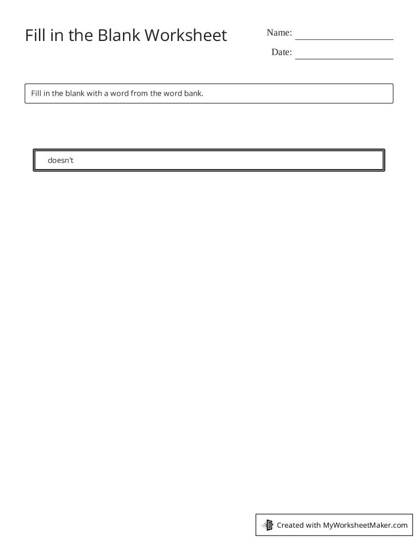 Fill in the Blank Worksheet My Worksheet Maker Create Your Own