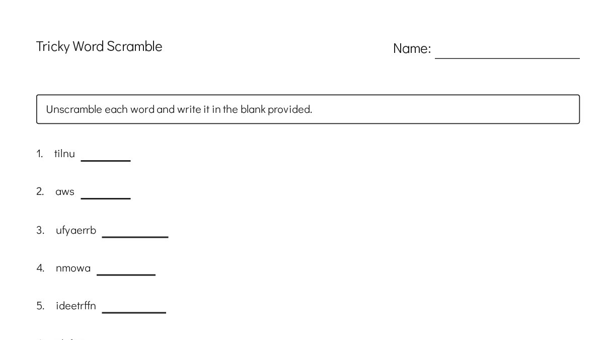 Tricky Word Scramble - My Worksheet Maker: Create Your Own Worksheets