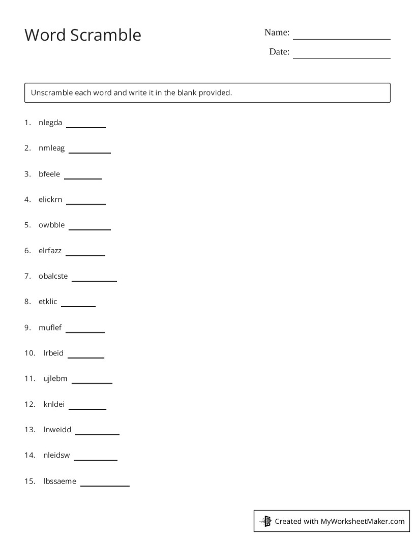 Word Scramble - My Worksheet Maker: Create Your Own Worksheets