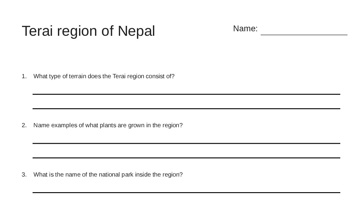 Terai region of Nepal - My Worksheet Maker: Create Your Own Worksheets