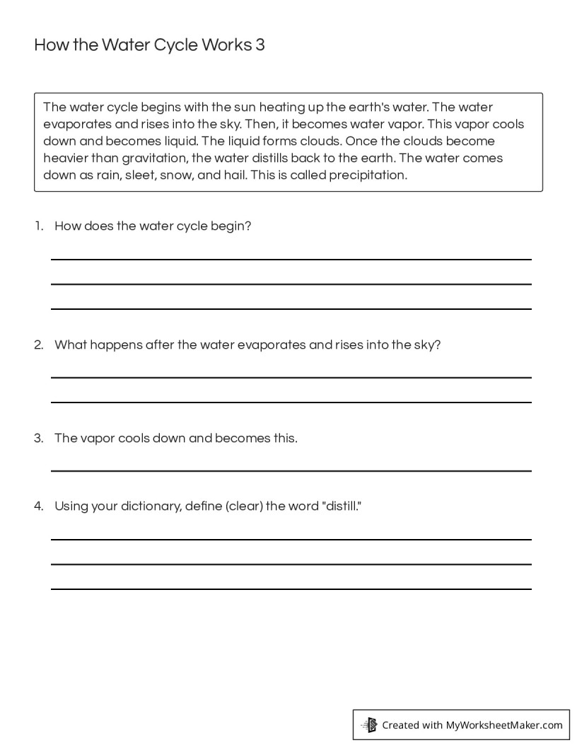 How the Water Cycle Works 3 - My Worksheet Maker: Create Your Own ...