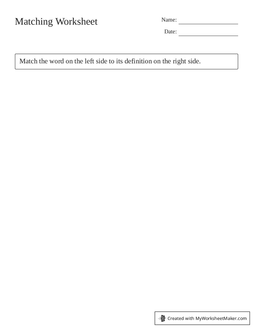 Matching Worksheet - My Worksheet Maker: Create Your Own Worksheets