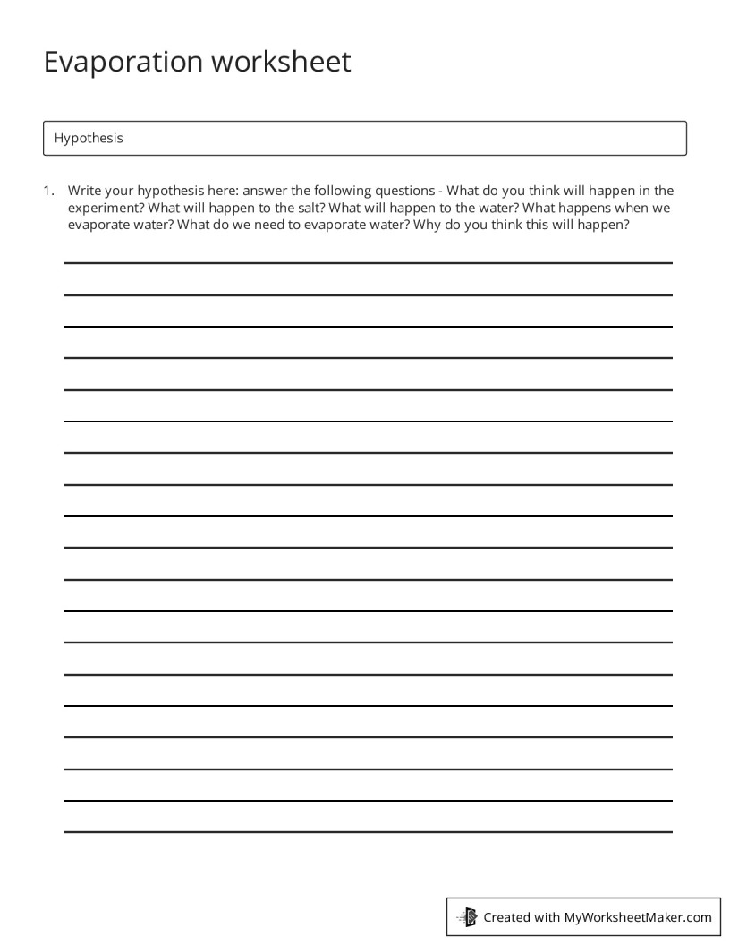 Evaporation worksheet - My Worksheet Maker: Create Your Own Worksheets