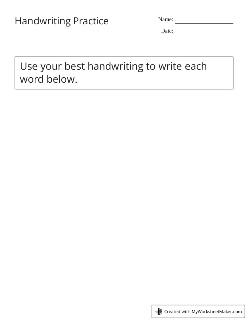 Handwriting Practice My Worksheet Maker Create Your Own Worksheets
