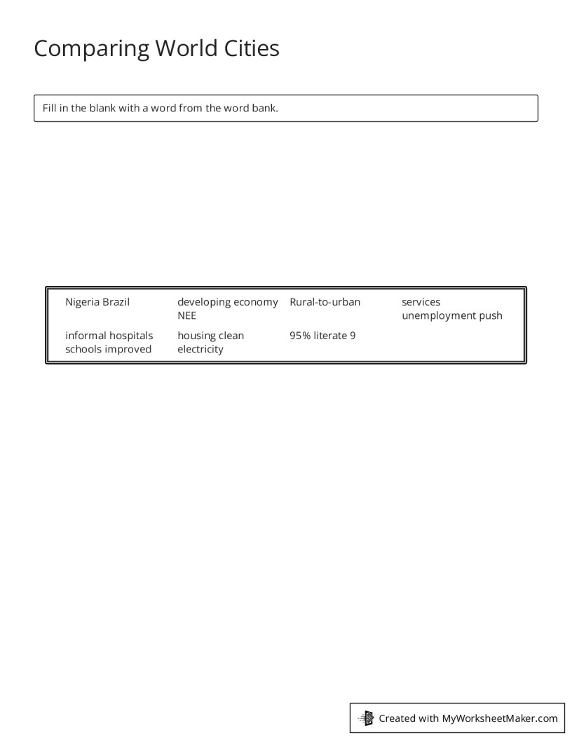 Comparing World Cities My Worksheet Maker Create Your Own Worksheets