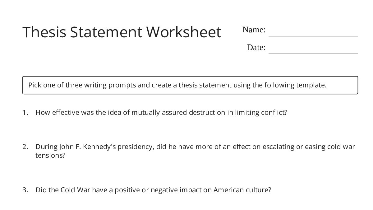Thesis Statement Worksheet - My Worksheet Maker: Create Your Own Worksheets