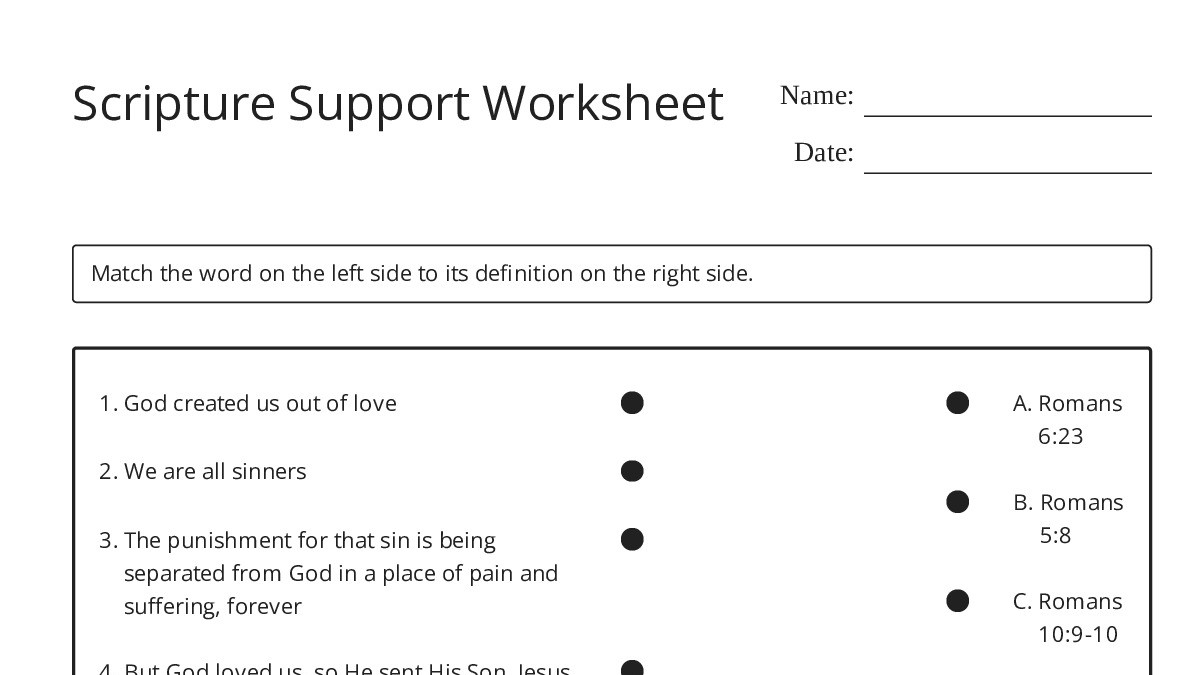 Scripture Support Worksheet - My Worksheet Maker: Create Your Own ...