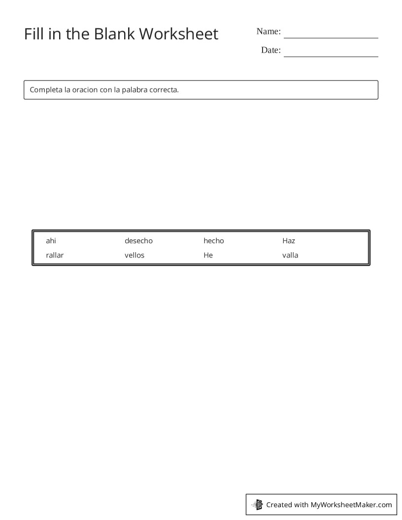Fill in the Blank Worksheet - My Worksheet Maker: Create Your Own ...