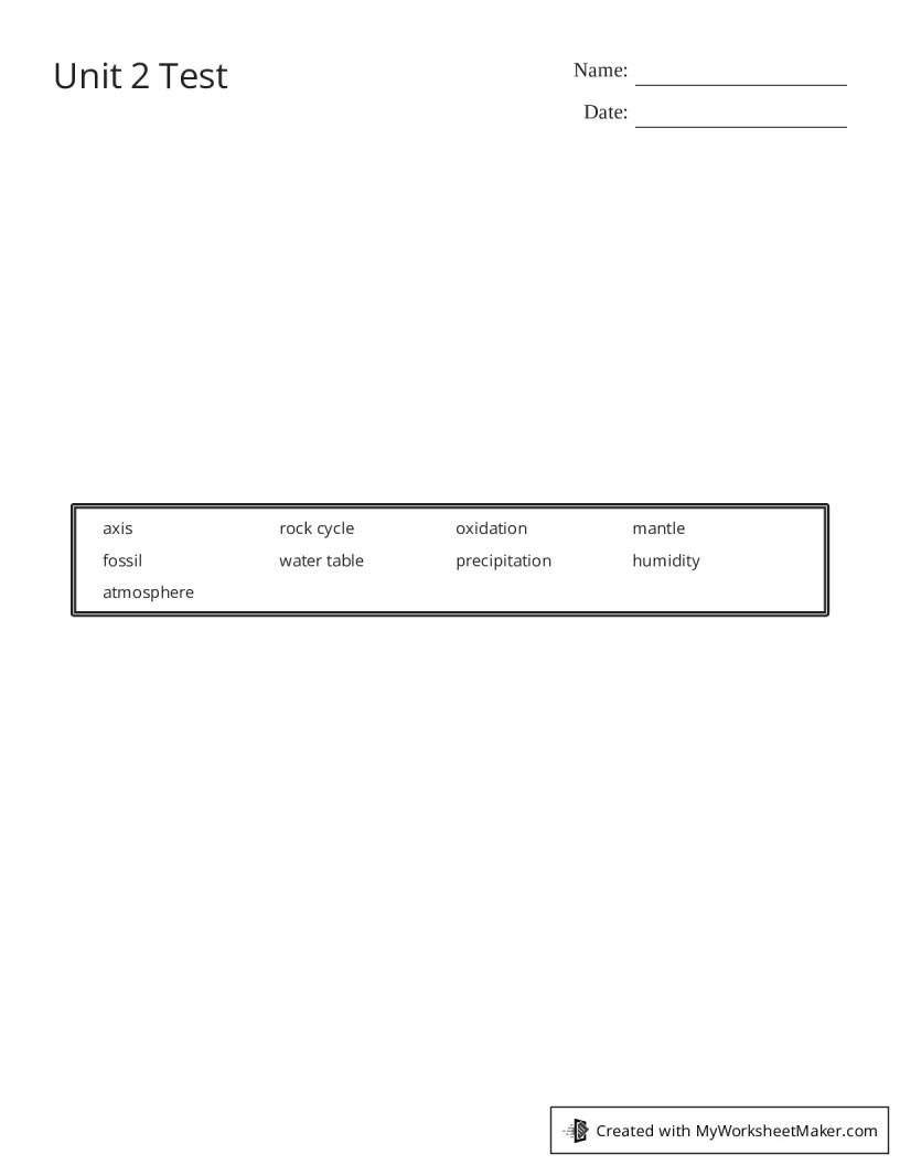Unit 2 Test - My Worksheet Maker: Create Your Own Worksheets
