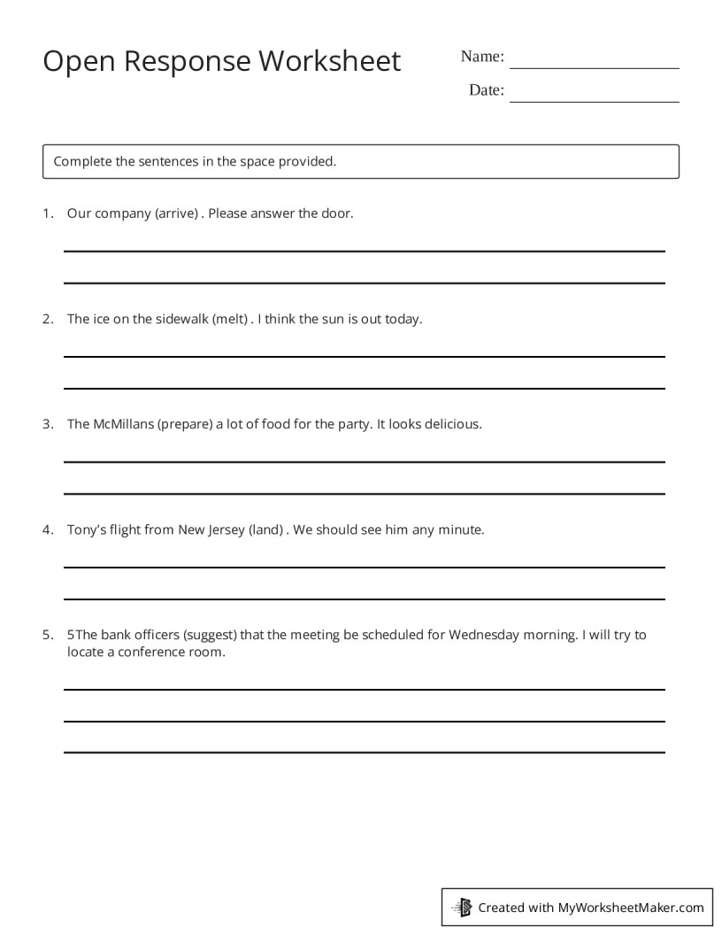 Open Response Worksheet - My Worksheet Maker: Create Your Own Worksheets